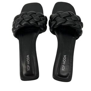 Top Moda‎ Black Braided Slip On Flat Sandals